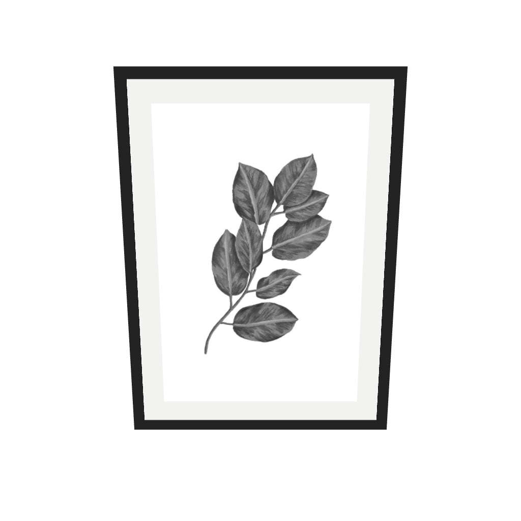 [ah-ar-v1:9eacc24b713e3c209f2099c7] Greyscale Botanical Leaves Art Print — 50 x 70 cm, black frame (AR scale)
