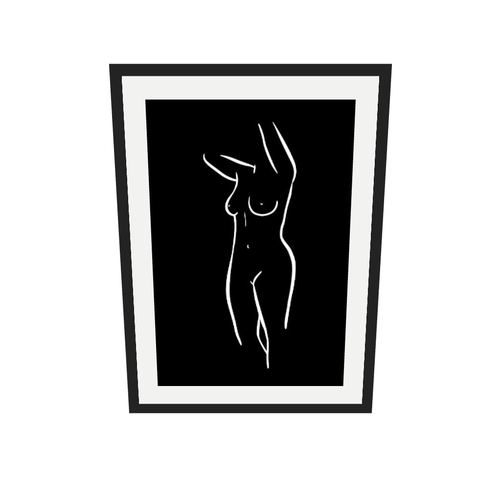 [ah-ar-v1:fd3de476e4d1c5b10a6ffab5] Female Figure Line Art Print — 50 x 70 cm, black frame (AR scale)