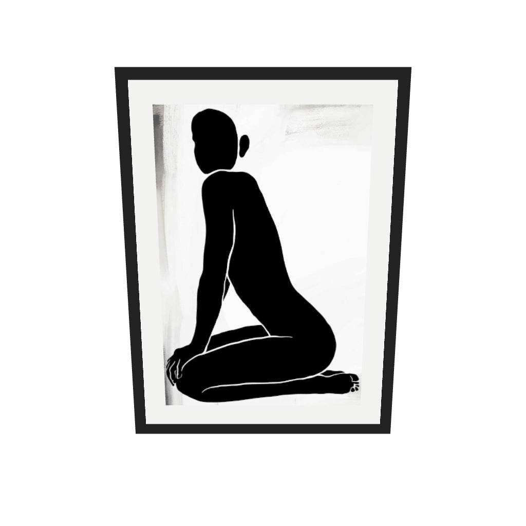 [ah-ar-v1:104d33d93cb7a61c43b23e6b] Kneeling Figure Line Art Print — 50 x 70 cm, black frame (AR scale)