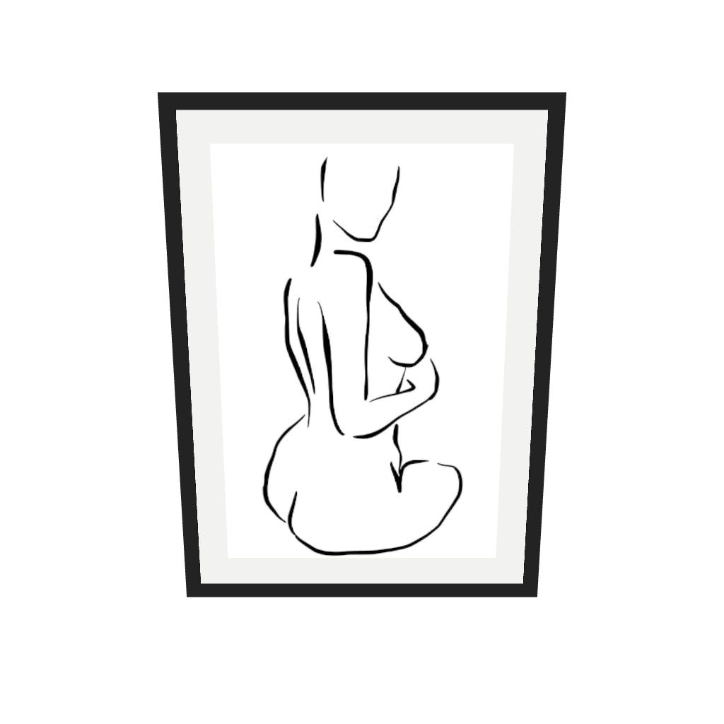 [ah-ar-v1:0514d7da7eb6d8faf774ce36] Minimal Nude Figure Line Art Print — 50 x 70 cm, black frame (AR scale)