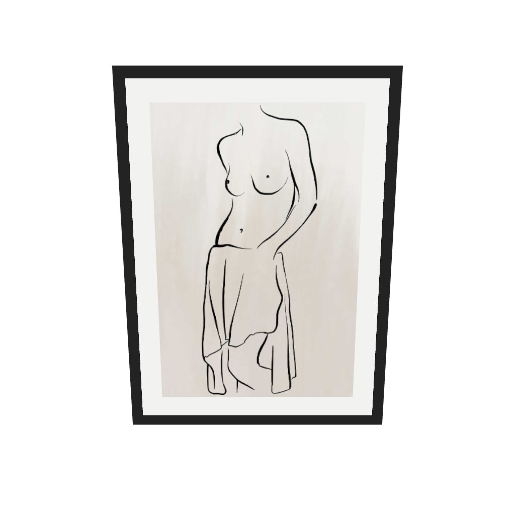 [ah-ar-v1:a5eb9c9f9eb002d4ea33d13e] Neutral Nude Figure Line Art Print — 50 x 70 cm, black frame (AR scale)