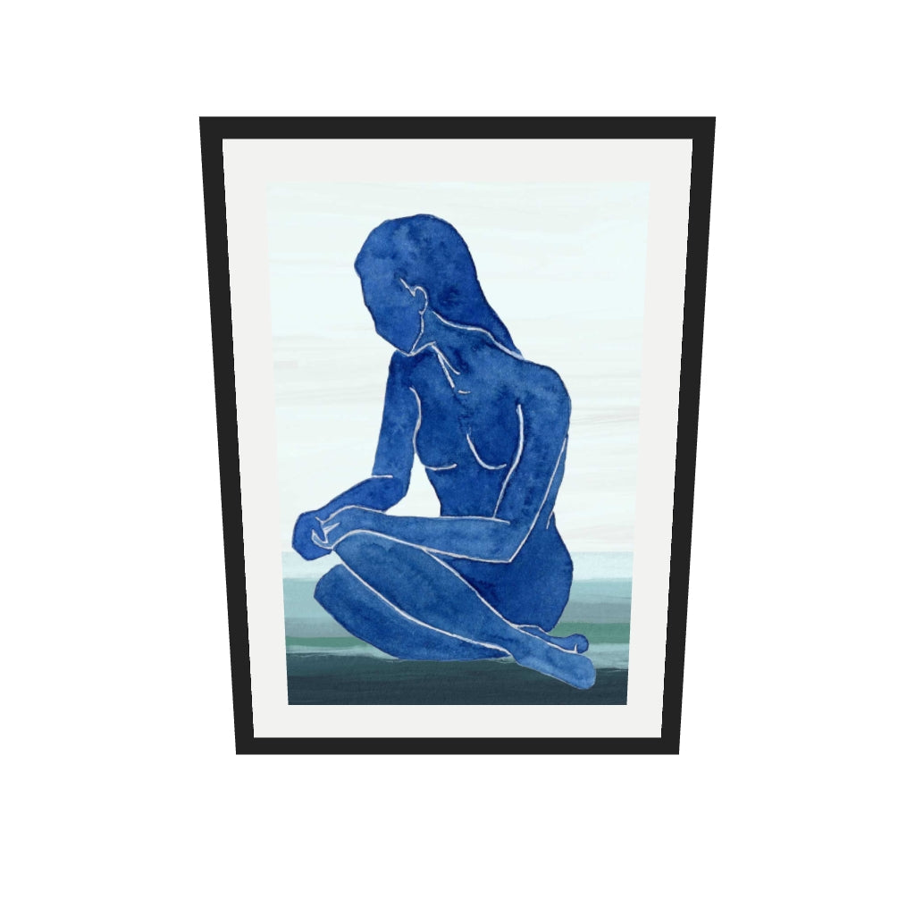 [ah-ar-v1:6ae5205e7e0bc79da48b5286] Blue Nude Figure Art Print — 50 x 70 cm, black frame (AR scale)