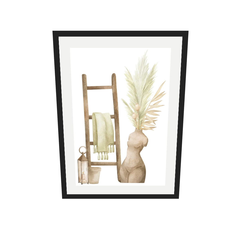[ah-ar-v1:dda4f8a50f3fdc52d6717a71] Bohemian Vibes Watercolour Art Print — 50 x 70 cm, black frame (AR scale)