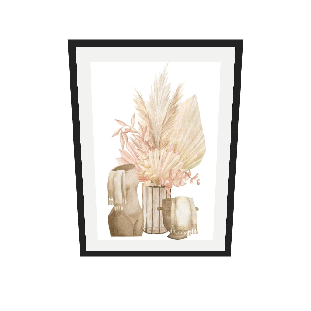 [ah-ar-v1:a4d3fcb7bf018fc016104e9a] Pampas Watercolour Art Print — 50 x 70 cm, black frame (AR scale)