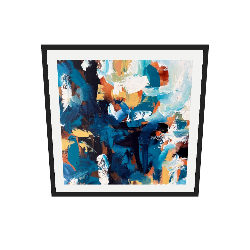 [ah-ar-v1:f154691f5d769b931eeaef17] Midnight Blue Abstract Art Print — 70 x 70 cm, black frame (AR scale)