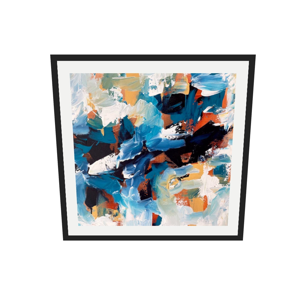 [ah-ar-v1:7ac70268fd8db4c21fe5c9f0] Blue Coastline Abstract Art Print — 70 x 70 cm, black frame (AR scale)