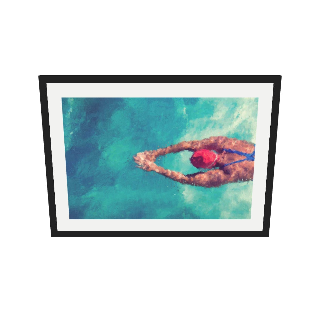 [ah-ar-v1:5dcd3824296097b8936c9422] Impressionist Olympic Swimmer Art Print — 50 x 70 cm, black frame (AR scale)
