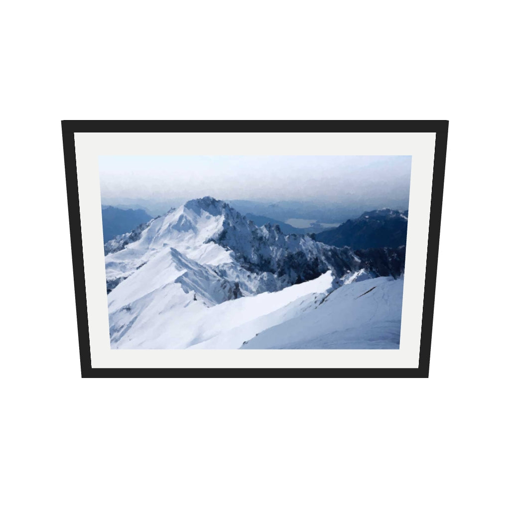 [ah-ar-v1:fa692a5b7ed976c2445ab14a] Snowy Mountain Impressionist Art Print — 50 x 70 cm, black frame (AR scale)