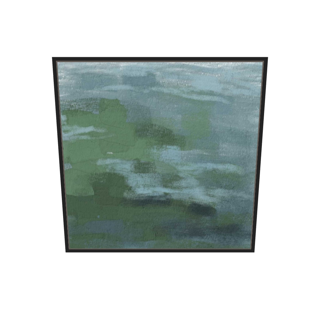 [ah-ar-v1:898fa60851236bca0ad24cb2] Green Teal Abstract Expressionist Canvas Art — 70 x 70 cm, black frame (AR scale)