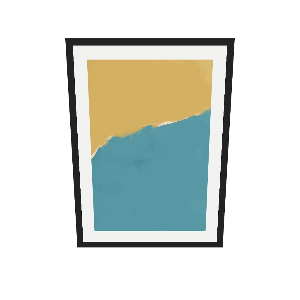 [ah-ar-v1:313a6e7c3bc317a70f97a825] Mustard and Teal Two-Tone Art Print — 50 x 70 cm, black frame (AR scale)