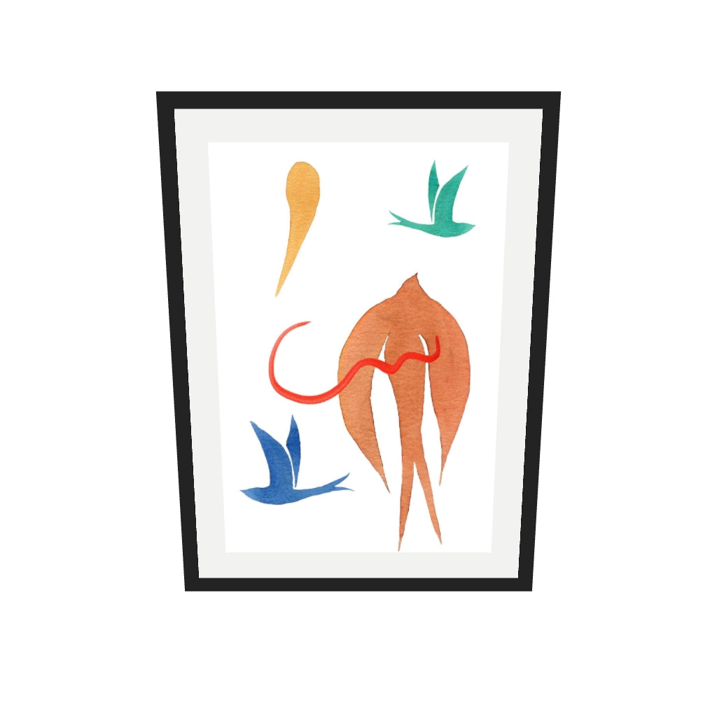 [ah-ar-v1:7cf30462c5fbfaf3d68fa9be] Matisse Birds Watercolour Art Print — 50 x 70 cm, black frame (AR scale)