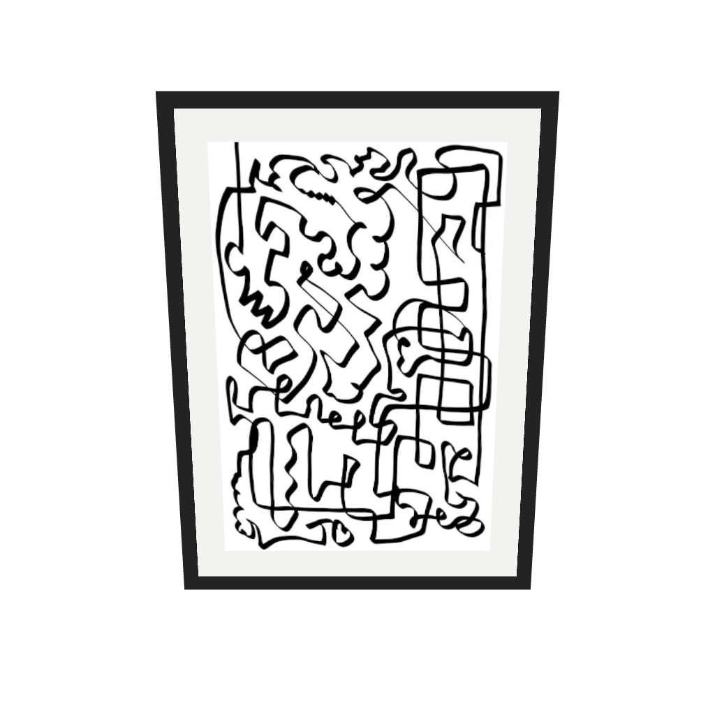 [ah-ar-v1:1e63c16f3c9375bdae178a37] Lines Of The Maze Abstract Art Print — 50 x 70 cm, black frame (AR scale)