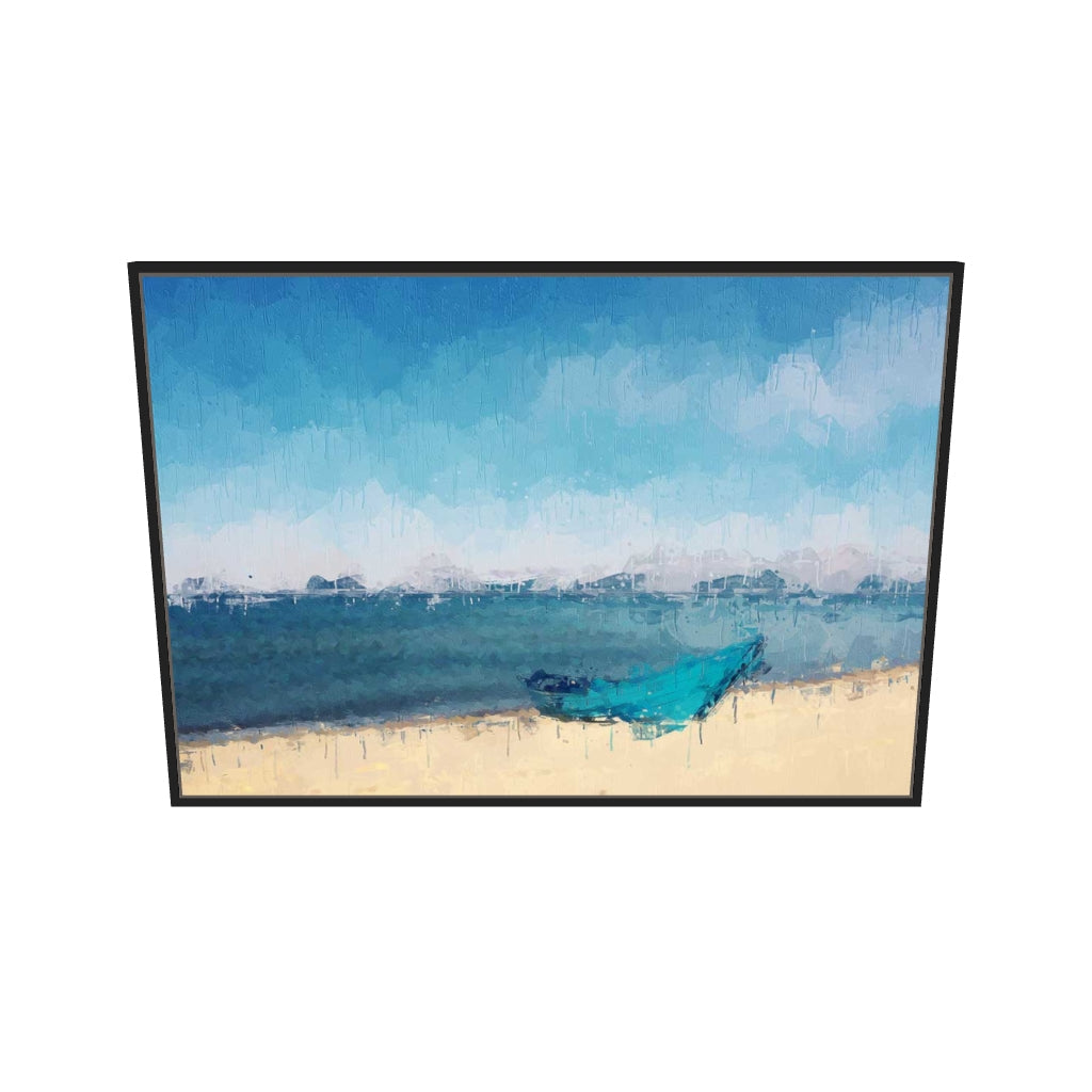 [ah-ar-v1:16e5442a4b5e55b2baaccd80] Boat In The Sand Canvas Art — 70 x 100 cm, black frame (AR scale)