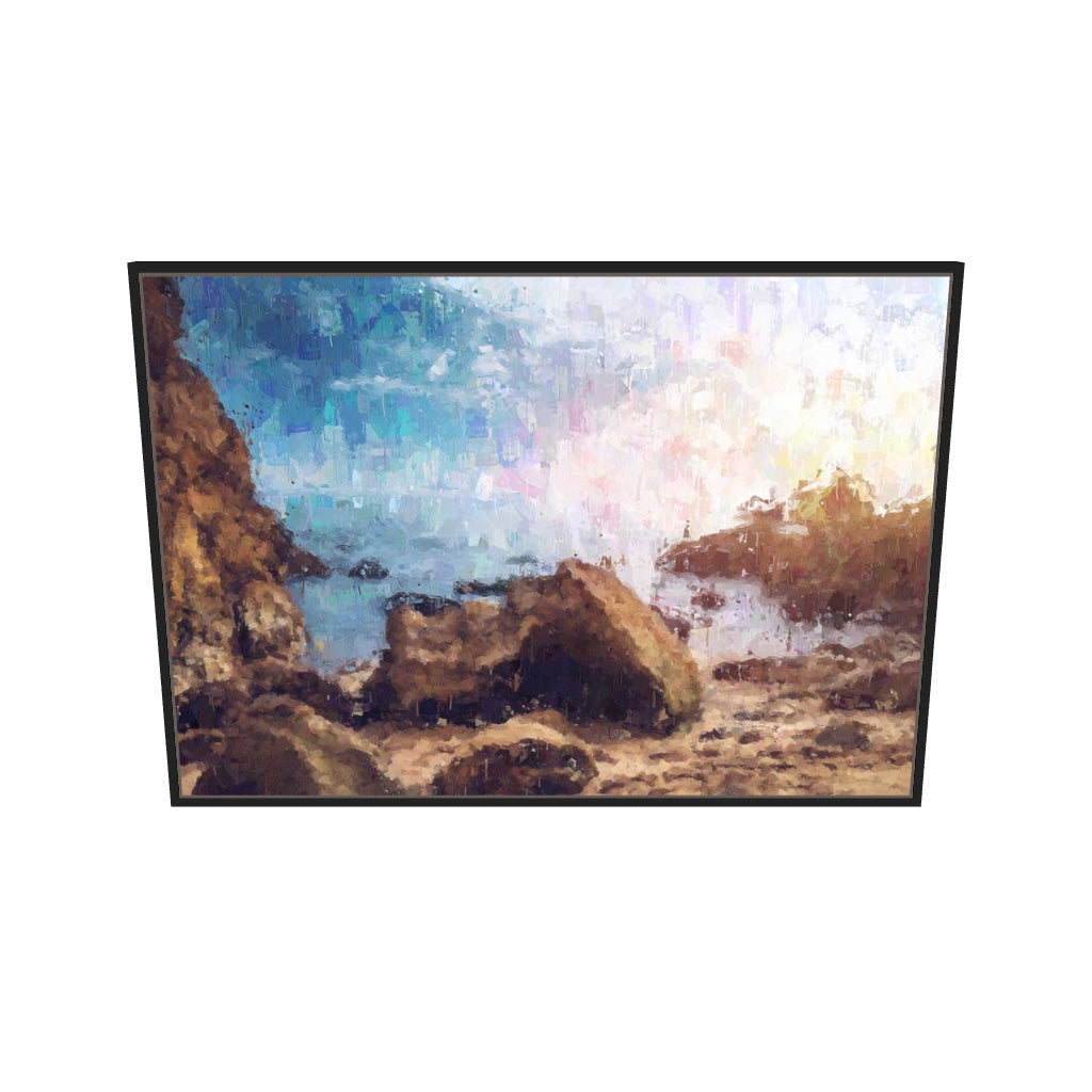 [ah-ar-v1:74230ef1eb19e2b5626574f1] Rocks On The Beach Canvas Art — 70 x 100 cm, black frame (AR scale)