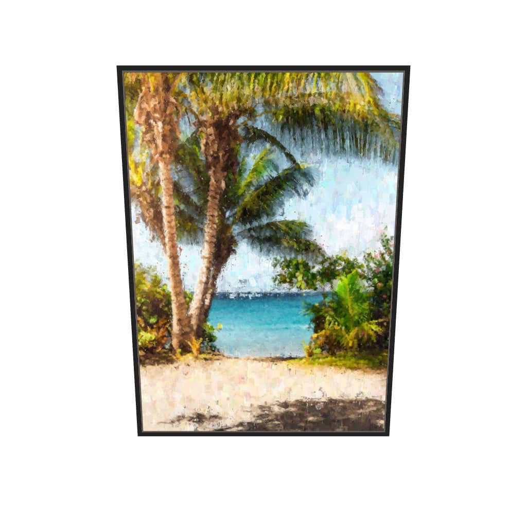 [ah-ar-v1:9b1638517ad860bd44a33450] Tropical Island Canvas Art — 70 x 100 cm, black frame (AR scale)