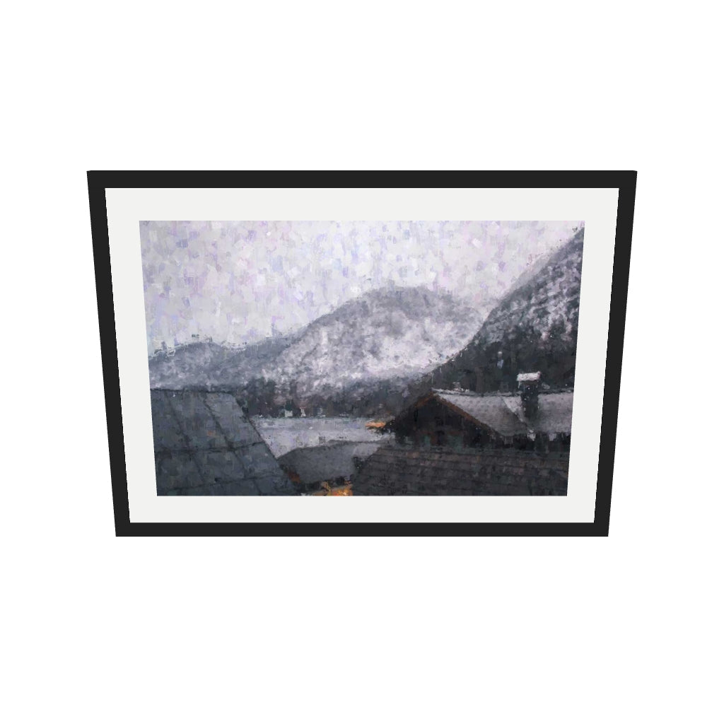[ah-ar-v1:f4218d6af91524f79d381e53] Grey Snow Mountain Impressionist Art Print — 50 x 70 cm, black frame (AR scale)