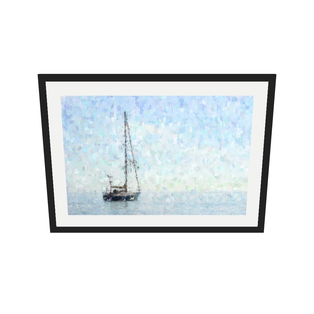 [ah-ar-v1:771d8c3ad24d7182fb20a489] Impressionist Sky Blue Boat Art Print — 50 x 70 cm, black frame (AR scale)