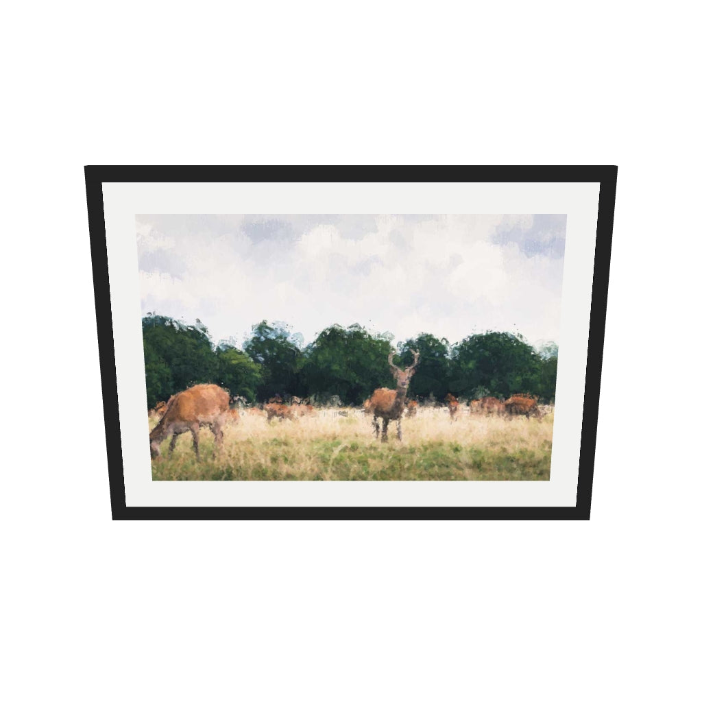 [ah-ar-v1:8023b067109e33cc5fe1fa25] Richmond Park Impressionist Art Print — 50 x 70 cm, black frame (AR scale)
