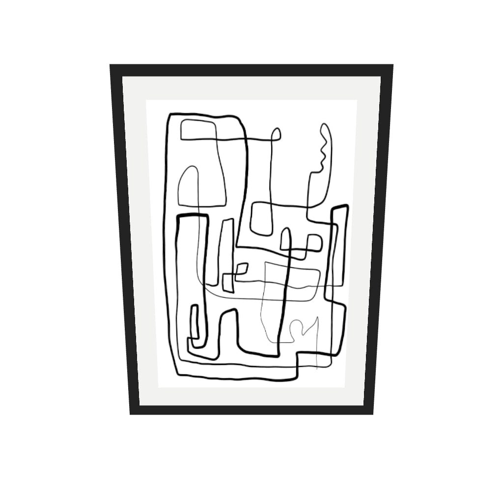 [ah-ar-v1:098cf78a32c8eb72f6455459] Labyrinth Line Drawing Art Print — 50 x 70 cm, black frame (AR scale)