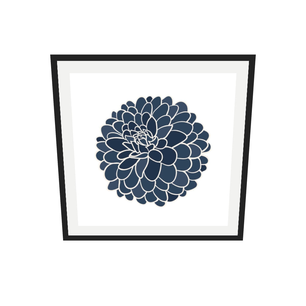 [ah-ar-v1:757cd72f53cfe03f165e6a51] Blue Dahlia Square Art Print — 70 x 70 cm, black frame (AR scale)
