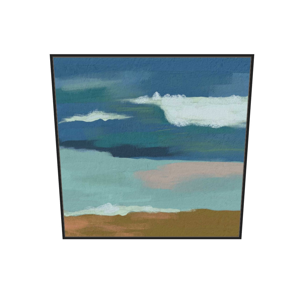 [ah-ar-v1:96f6d808ebf9b53d323d6011] Blue Skies Over The Sea Canvas Art — 100 x 100 cm, black frame (AR scale)