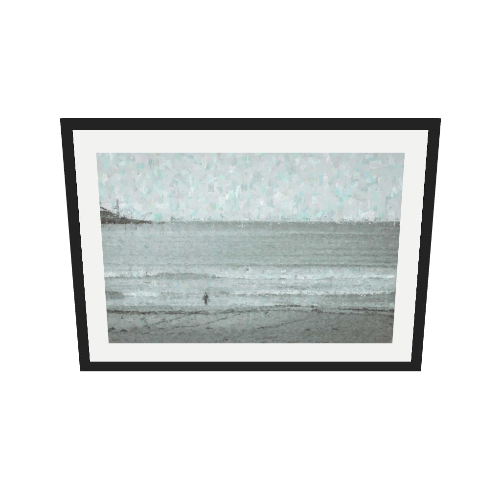[ah-ar-v1:e9c67dccc6f53ab951d6fe85] Grey Coastal Waves Art Print — 50 x 70 cm, black frame (AR scale)