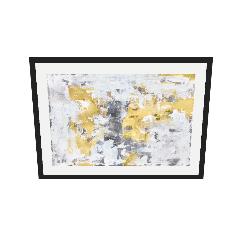 [ah-ar-v1:cc7db8c67df4c127ba1746b5] Gold and Grey Brushstrokes Art Print — 50 x 70 cm, black frame (AR scale)