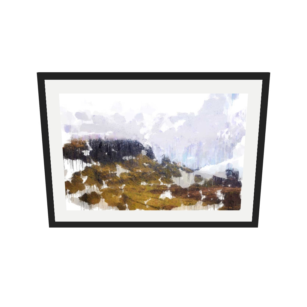[ah-ar-v1:c45f90f5bf3ee0bca4c8306d] Scottish Highlands Impressionist Art Print — 50 x 70 cm, black frame (AR scale)