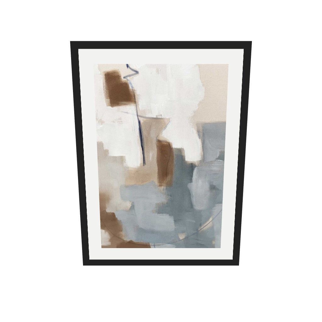 [ah-ar-v1:d576d2c67ced660558efc829] Neutral Abstract Shapes Art Print — 50 x 70 cm, black frame (AR scale)