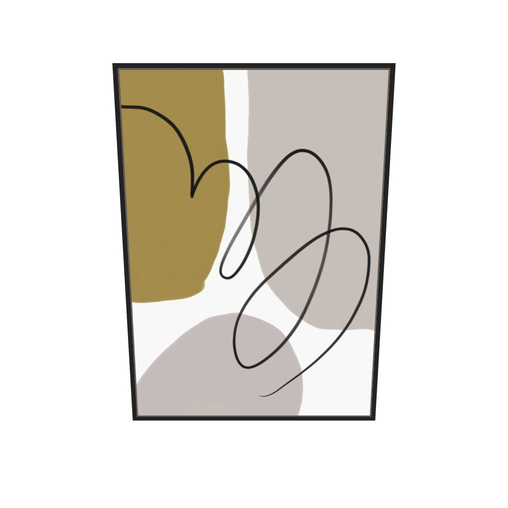 [ah-ar-v1:6f8ad5766e0e316229a87dc4] Grey And Mustard Abstract Lines Canvas Art — 70 x 100 cm, black frame (AR scale)