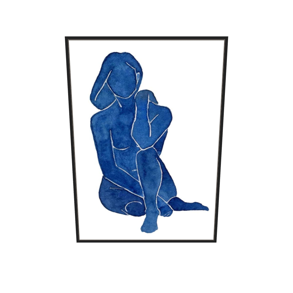 [ah-ar-v1:7c3a5ce0b9df88b1246b63c1] Blue Female Nude Canvas Art — 70 x 100 cm, black frame (AR scale)