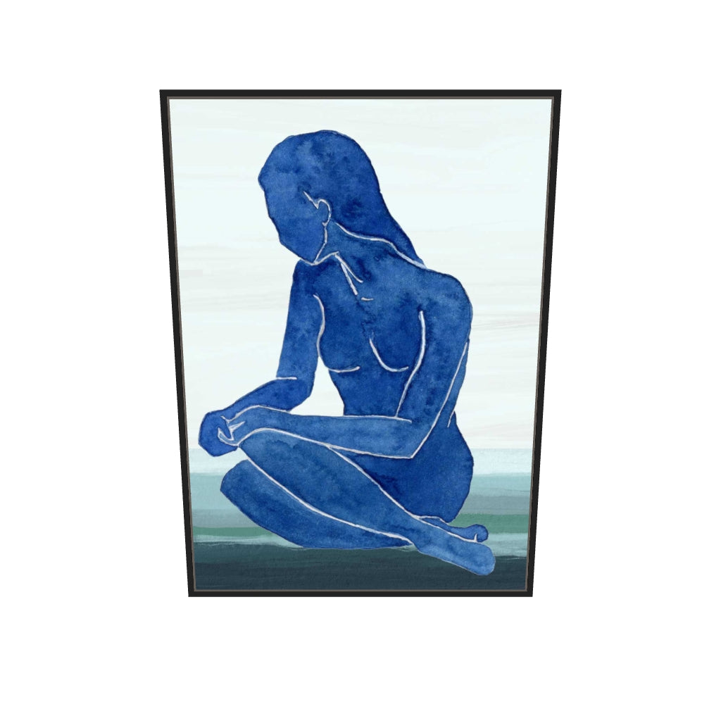 [ah-ar-v1:9965560138ba31859d2b7e65] Blue Nude Figure Canvas Art — 70 x 100 cm, black frame (AR scale)