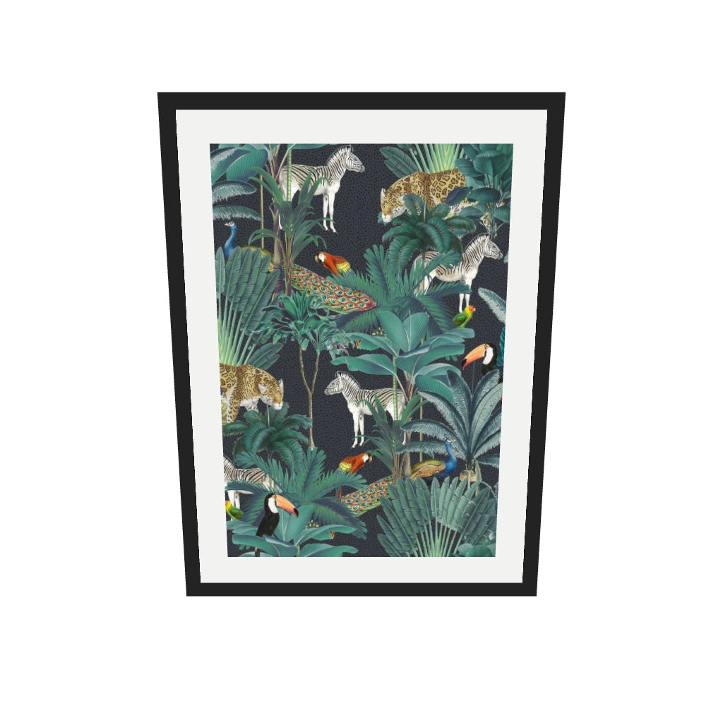 [ah-ar-v1:32481ecd65cfbed53bcb2c97] Tropical Jungle Art Print — 50 x 70 cm, black frame (AR scale)