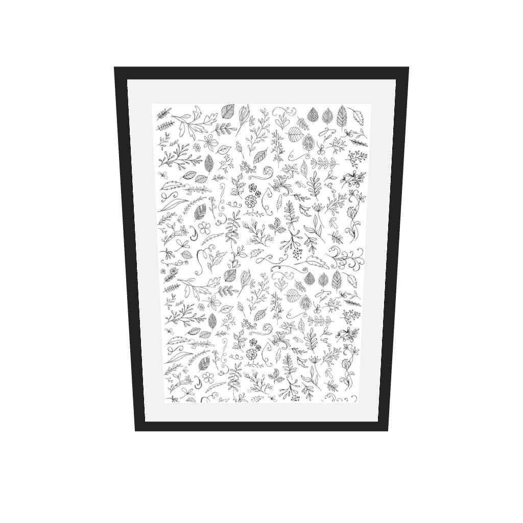 [ah-ar-v1:c98e36ae0cfc740637fe6363] Black & White Flowers Pattern Art Print — 50 x 70 cm, black frame (AR scale)