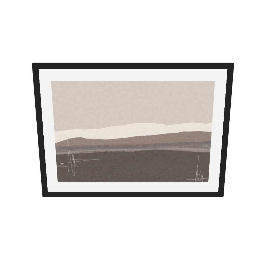 [ah-ar-v1:62575ddb79d85f01e4f03537] Neutral Abstract Seascape Art Print — 50 x 70 cm, black frame (AR scale)