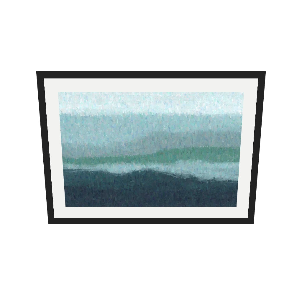 [ah-ar-v1:ff99a69f569dc7c388b988ec] Blue Coastal Abstract Scene Art Print — 50 x 70 cm, black frame (AR scale)