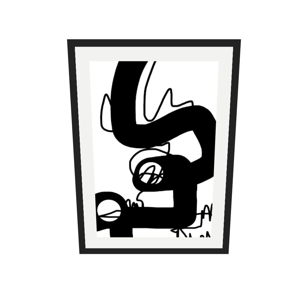 [ah-ar-v1:6c50358770892caeea419948] Black Graffiti Abstract Art Print — 50 x 70 cm, black frame (AR scale)