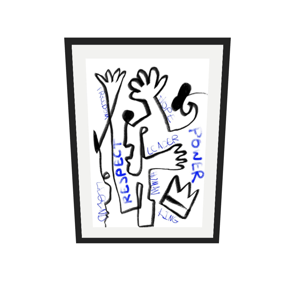 [ah-ar-v1:3416c1ec04982a8b2a4343e8] Homage To Basquiat Art Print — 50 x 70 cm, black frame (AR scale)