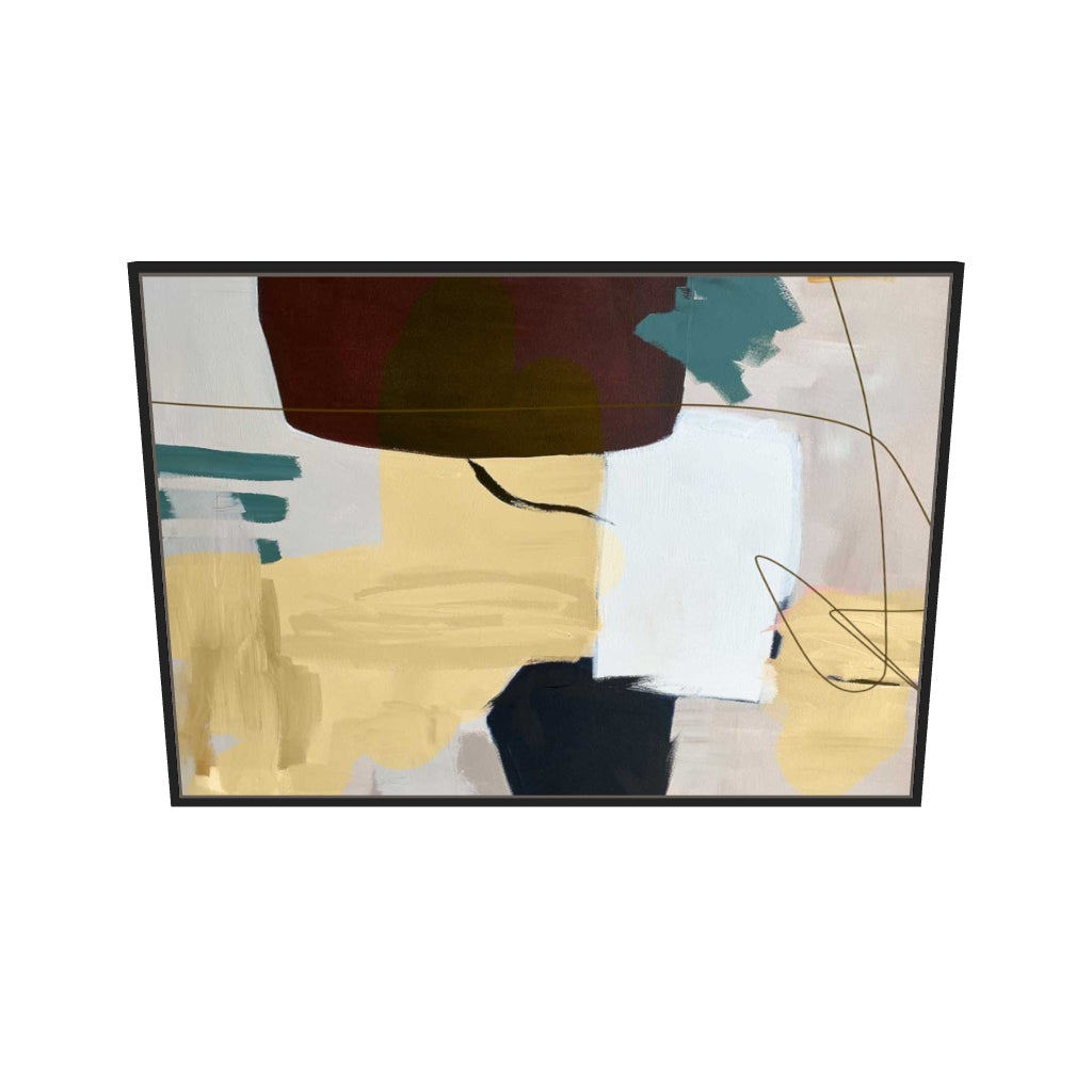 [ah-ar-v1:5a5d8f449b82a99a4395c1ae] Abstract Gold Shapes Canvas Art — 70 x 100 cm, black frame (AR scale)