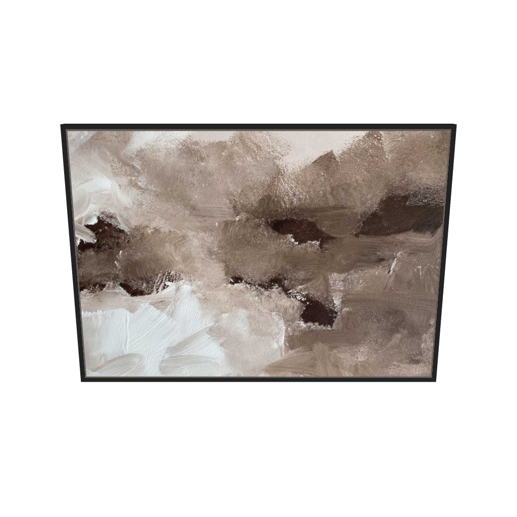 [ah-ar-v1:2e84d2cb50f00fc1672236bf] Abstract Brown Shapes Canvas Art — 70 x 100 cm, black frame (AR scale)