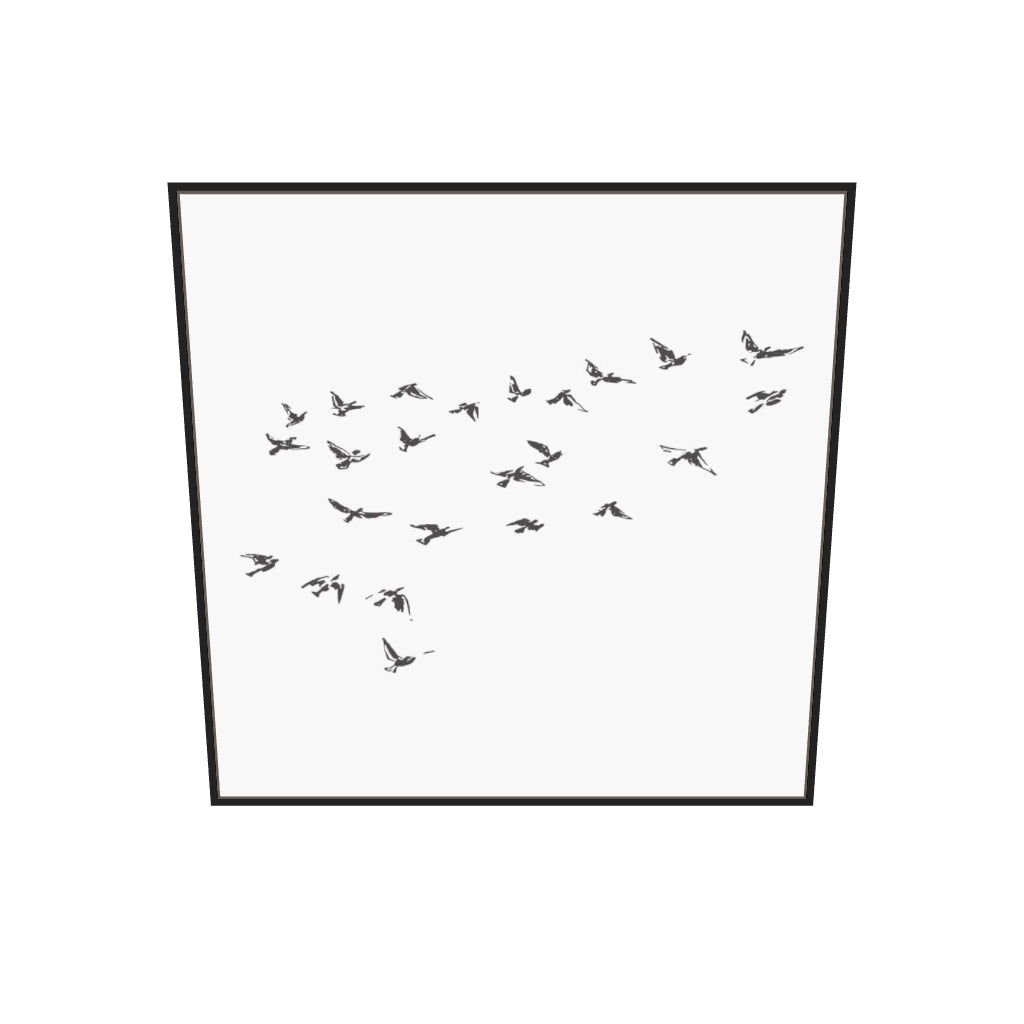 [ah-ar-v1:c74339ae60561c6c91bfe464] Grey Bird Sketches Canvas Art — 100 x 100 cm, black frame (AR scale)