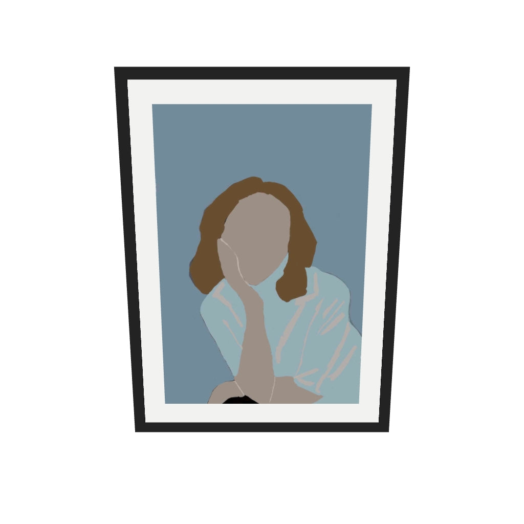 [ah-ar-v1:48e310d5b2c267c44d07ec7e] Posing Woman In Blue Art Print — 50 x 70 cm, black frame (AR scale)