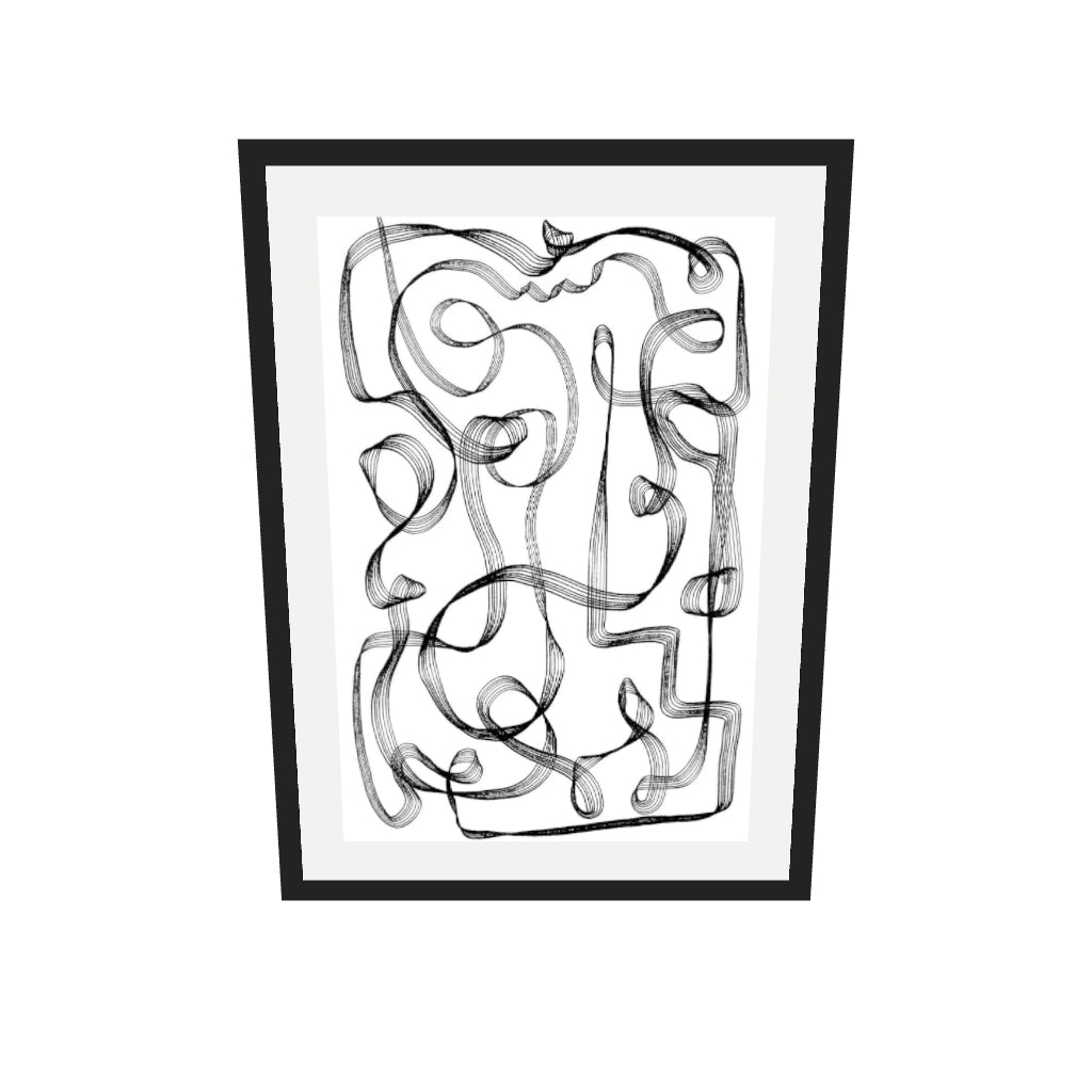 [ah-ar-v1:bc79fec720a12fe872a06698] Dimensional Maze Lines Art Print — 50 x 70 cm, black frame (AR scale)