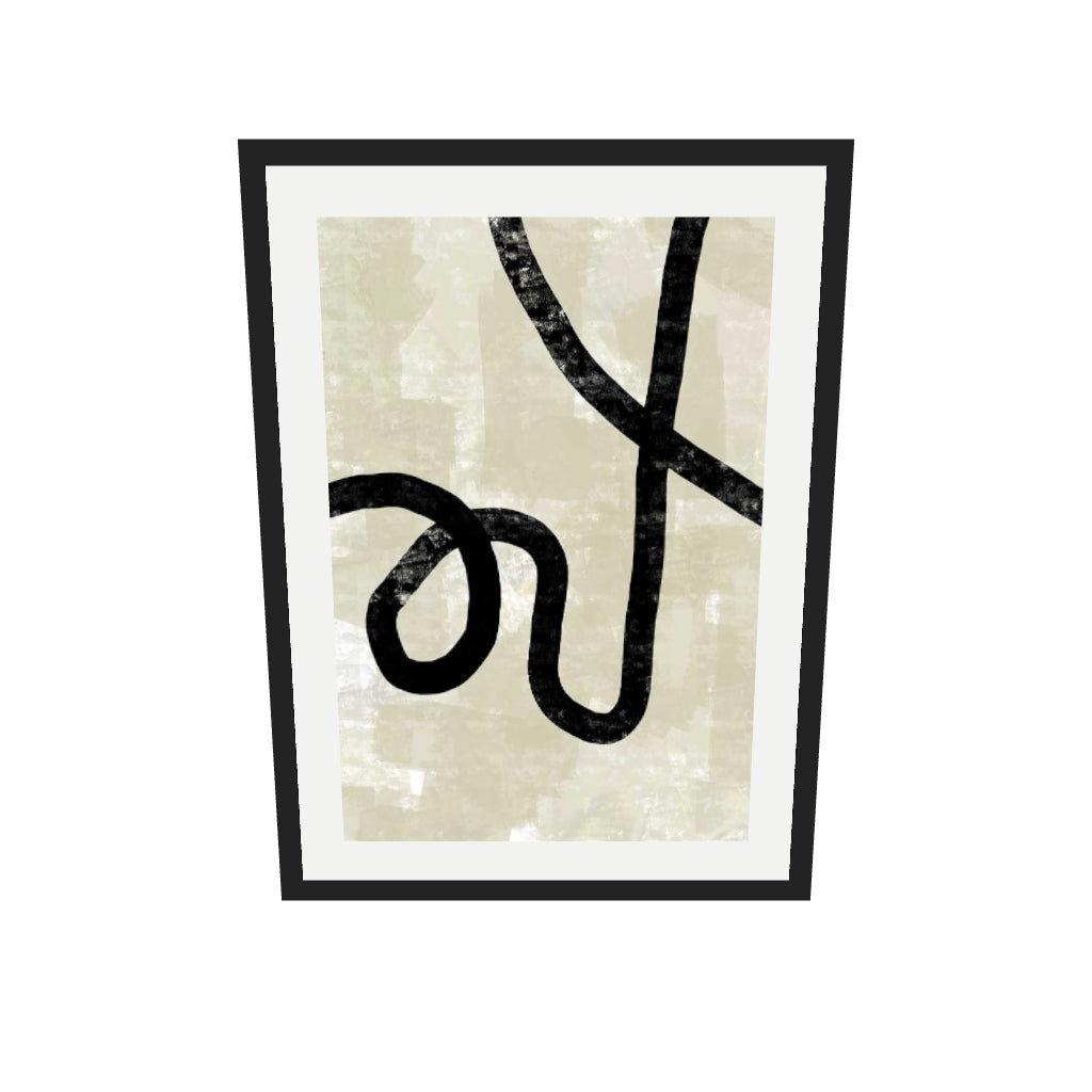 [ah-ar-v1:2856e125944e23a872f24758] Neutral Abstract Curved Lines Art Print — 50 x 70 cm, black frame (AR scale)