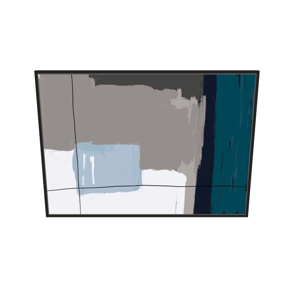 [ah-ar-v1:89104ecfb7565009e4165bb4] Teal Geometric Study Canvas Art — 70 x 100 cm, black frame (AR scale)