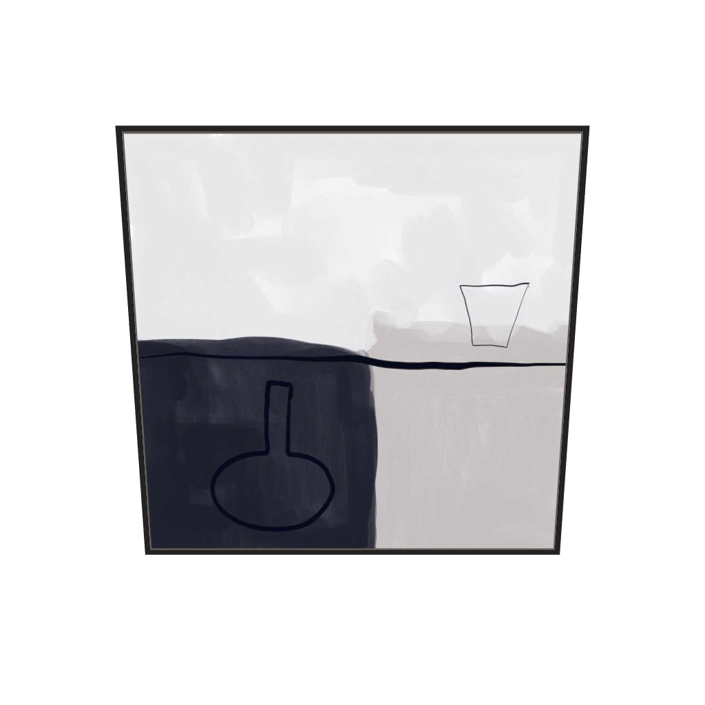 [ah-ar-v1:bacaf036d5495c2227faad87] Still Life Abstract I Canvas Art — 100 x 100 cm, black frame (AR scale)