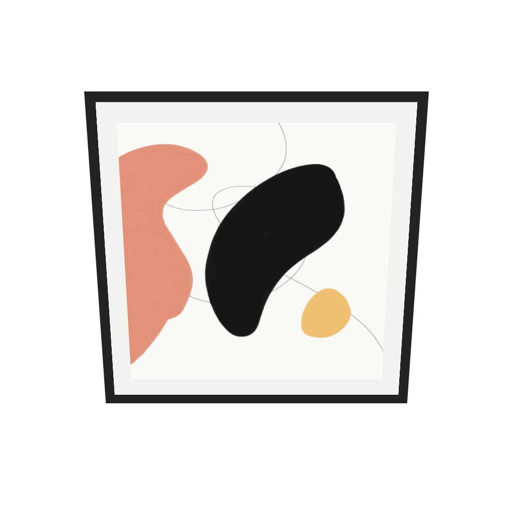[ah-ar-v1:b9db6c3d51eb3f2e5b35f214] Abstract Bean Shapes Art Print — 70 x 70 cm, black frame (AR scale)