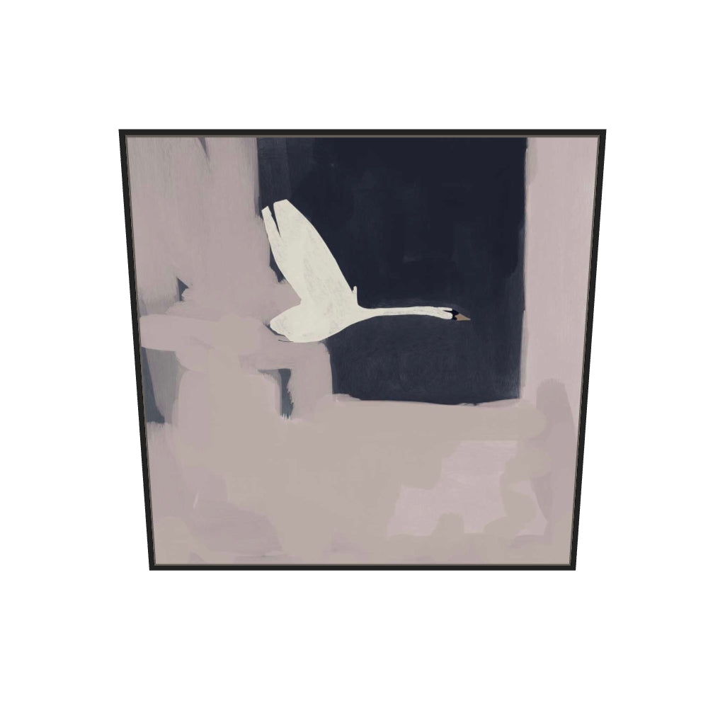 [ah-ar-v1:bd7c0f1f38612ff6a86734ba] Swan In Flight Canvas Art — 100 x 100 cm, black frame (AR scale)