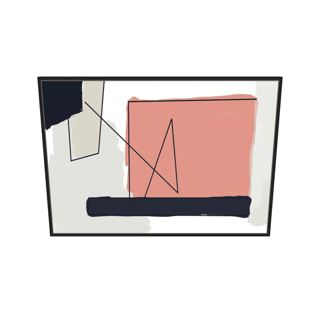 [ah-ar-v1:a50d79bceb8a8f271beccdda] Coral On Grey Shapes Canvas Art — 70 x 100 cm, black frame (AR scale)
