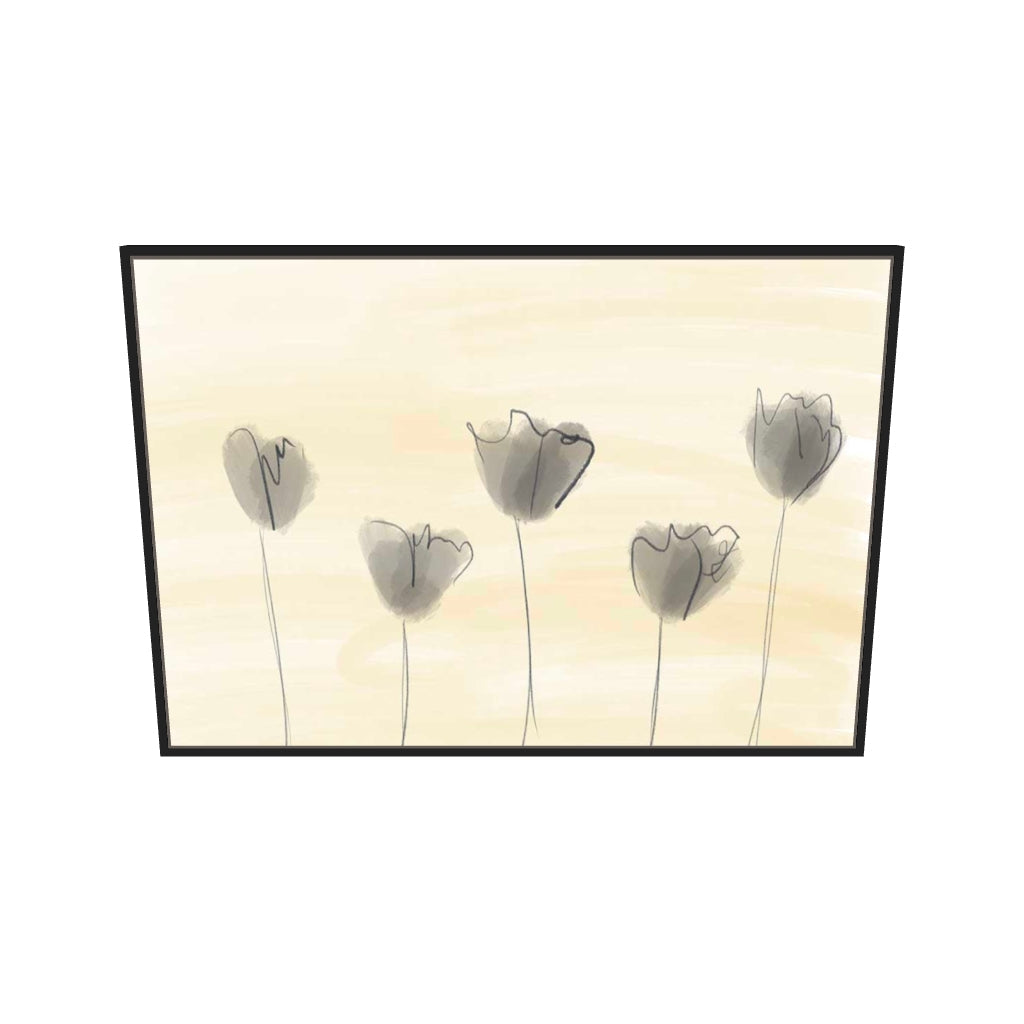 [ah-ar-v1:784b920026fb1537e0430382] Grey Poppies In Field Canvas Art — 70 x 100 cm, black frame (AR scale)